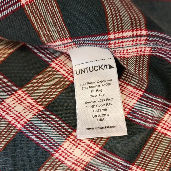 UNTUCKit Capranera Green Red Plaid Flannel Long Sleeve Button Shirt Men's Large - Picture 5 of 5